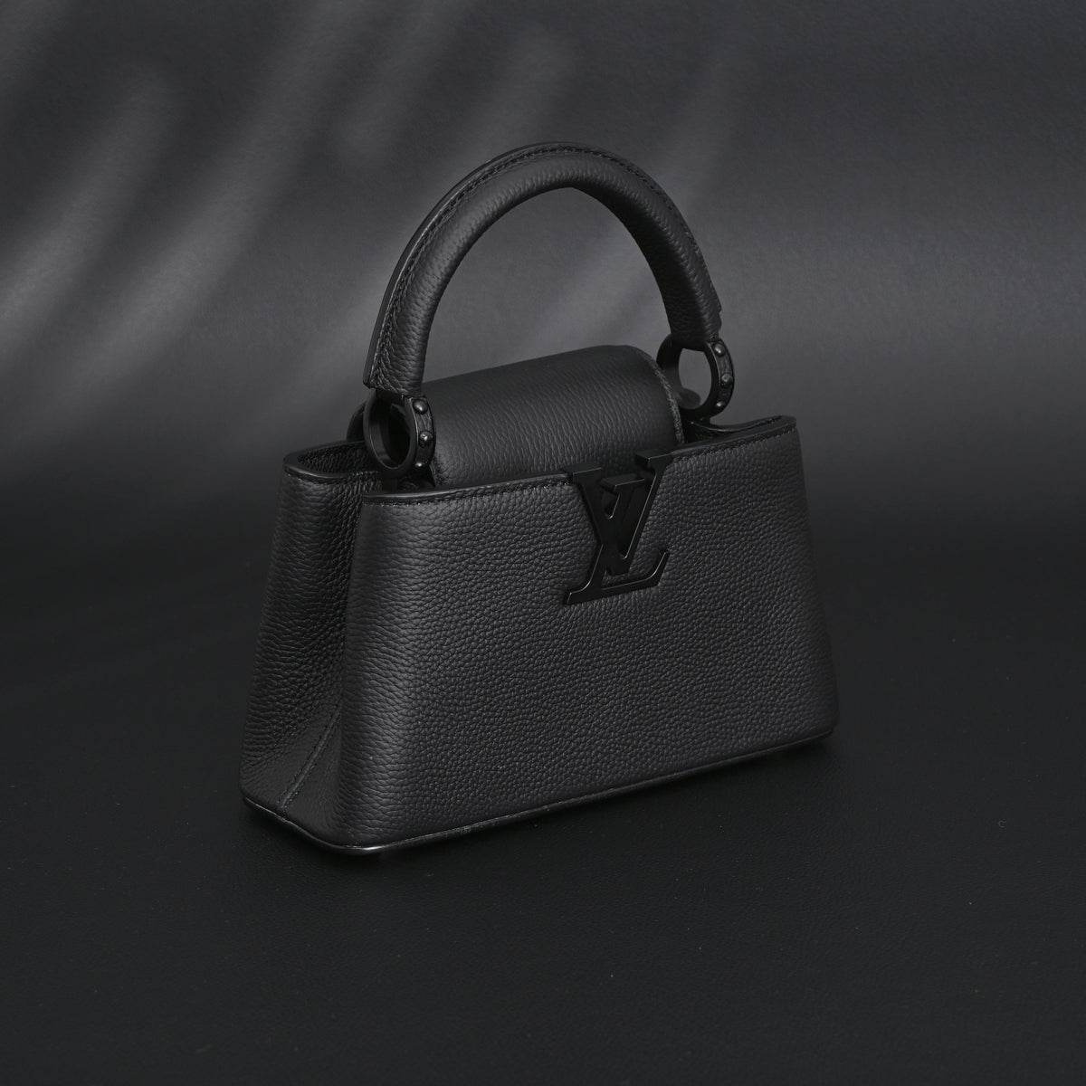 Louis Vuitton Black Grain Leather Mini Top Handle Bag With Chain Strap