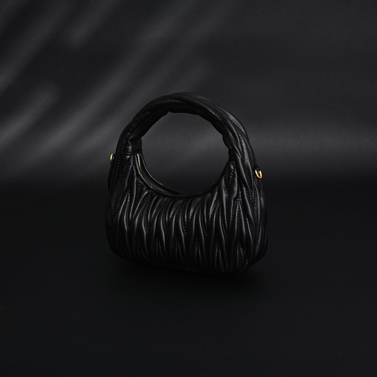 Miu Miu Matelassé Leather Hobo Bag – Black with Gold Hardware